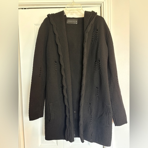 Foxblood Open Front Textured Dream Hooded Distressed Cardigan Sweater - M/L - Picture 3 of 12